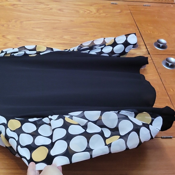 Ashley Stewart black blouse with flowing sheer black, whit and yellow sleeves - Picture 4 of 9